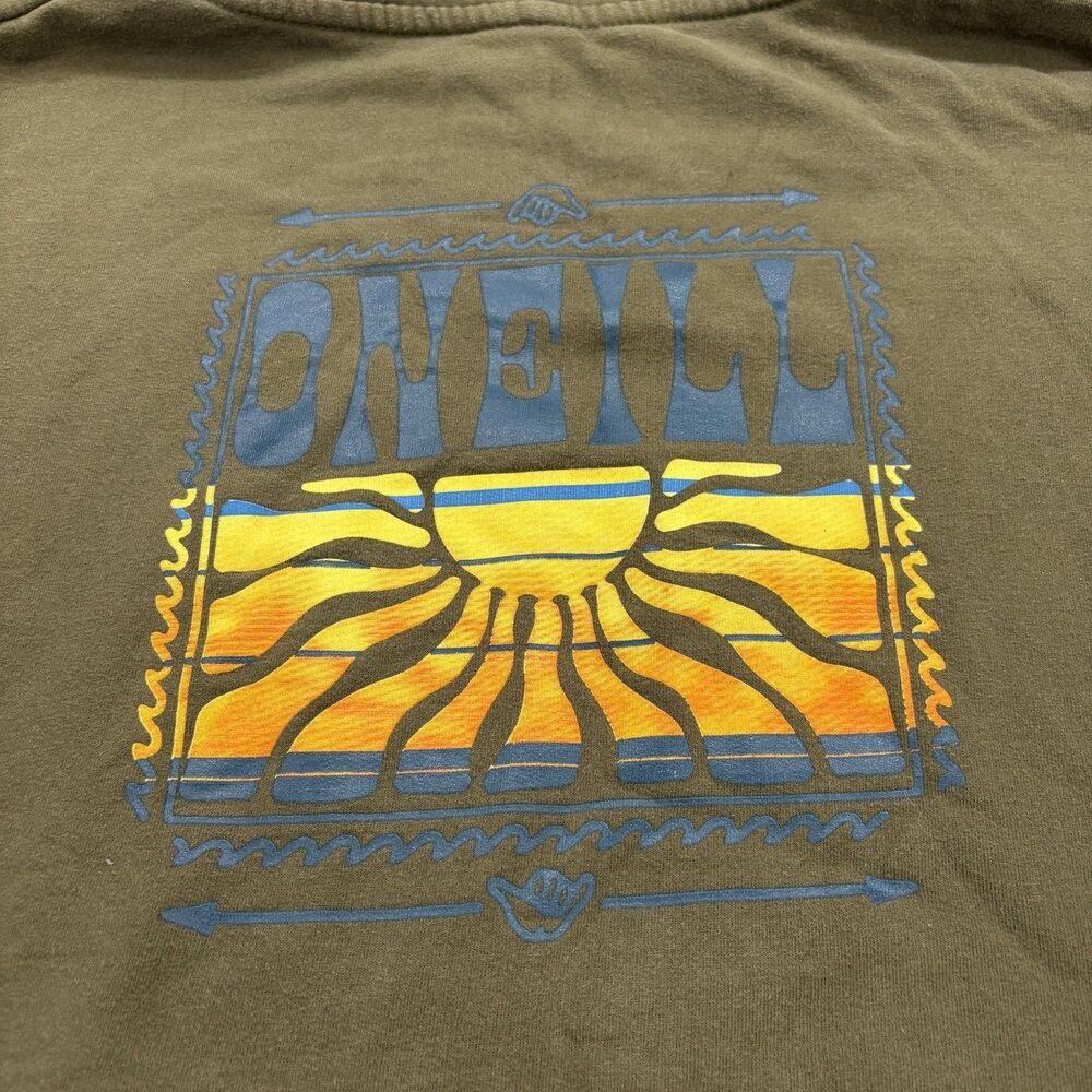 O'Neill Graphic Hoodie Mens Large Olive Green Pullover Sun Surf Skate Sweatshirt